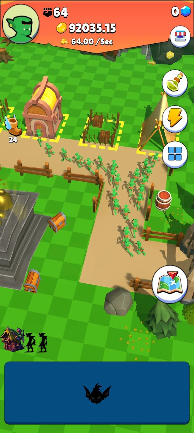 Stronkz gameplay: goblins mining gold and growing their village